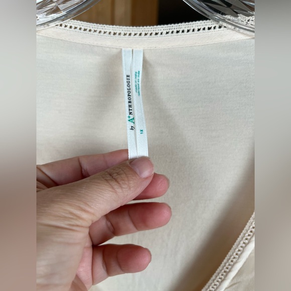 ANTHROPOLOGIE Cream Ivory Floral Embroidered Blouse Top 1X Dressy - Picture 7 of 15